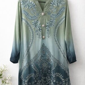 Elegant Green Ombre Embroidered Women's Top
